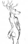 anthro antlers butt horn looking_back male nude smile solo tail_down grivaire deer mammal hi_res monochrome sketch