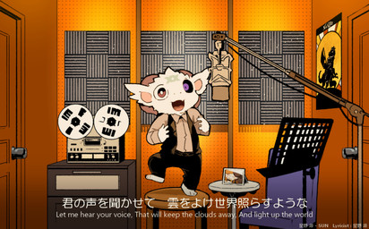 anthro barefoot belt black_sclera bottomwear clothing fangs feet fur happy heterochromia horn inside japanese looking_at_viewer male open_mouth pants portrait_(object) shirt solo teeth topwear vest white_body white_fur young young_anthro young_male moesouna_gomi mythology dragon mythological_creature mythological_scalie scalie 2026 japanese_description adult_(lore)