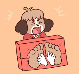 4_toes anthro barefoot brown_body brown_fur brown_hair clothing disembodied_hand duo eyebrows eyes_closed feet foot_fetish fur hair laugh male necktie open_mouth open_smile plantigrade red_clothing red_topwear restrained restrained_feet restraints smile soles solo_focus stocks submissive submissive_anthro submissive_male tickle_fetish tickle_torture tickling tickling_feet toes tongue topwear yellow_necktie compysteps animal_crossing nintendo digby_(animal_crossing) canid canine canis domestic_dog mammal shih_tzu toy_dog