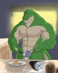 abs anthro big_muscles bodily_fluids cum dessert food genital_fluids inside male muscular muscular_anthro muscular_male nude pudding solo tongue tongue_out zfou alligator alligatorid crocodilian reptile scalie 4:5 absurd_res hi_res