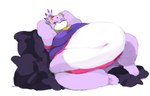 anthro belly big_belly breasts clothed clothing eyelashes fat_arms feet female fur half-closed_eyes hands_behind_head huge_belly lounging love_handles morbidly_obese morbidly_obese_anthro morbidly_obese_female multicolored_body multicolored_fur narrowed_eyes navel obese obese_anthro obese_female on_pillow one_eye_closed orange_eyes overweight overweight_anthro overweight_female panties pillow pillow_pile purple_body purple_fur simple_background solo topwear two_tone_body two_tone_fur underwear white_background white_belly white_body white_fur yellow_eyes fapolantern sega sonic_the_hedgehog_(series) blaze_the_cat domestic_cat felid feline felis mammal unavailable_at_source