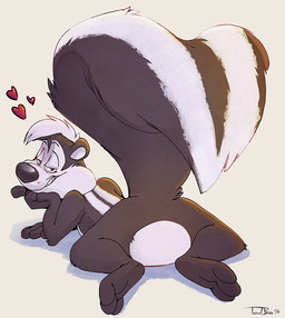 3_toes 4_fingers anthro bedroom_eyes big_tail biped black_body black_fur black_hair black_nose butt countershade_face countershade_fur countershade_torso countershading eyebrows featureless_crotch feet fingers fluffy fluffy_tail fur hair half-closed_eyes heart_symbol humanoid_hands looking_at_viewer looking_back looking_back_at_viewer lying male male_anthro markings monobutt multicolored_body multicolored_fur multicolored_hair narrowed_eyes nude nude_anthro nude_male null on_front presenting presenting_hindquarters rear_view seductive simple_background smile solo striped_back striped_body striped_fur striped_markings striped_tail stripes tail tail_markings teeth toes toony two_tone_body two_tone_fur two_tone_hair two_tone_tail white_body white_countershading white_fur white_hair white_inner_ear white_stripes teaselbone looney_tunes warner_brothers pepe_le_pew mammal mephitid skunk striped_skunk 2019 digital_drawing_(artwork) digital_media_(artwork) shaded signature