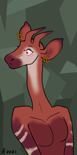 animated_gif anthro bouncing_breasts breasts brown_body ear_piercing featureless_breasts female horn long_neck naturally_censored nervous ossicone piercing solo stripes turning_around stickman_(artist) monica_(maneframe) giraffid mammal okapi 1:2 2021 2d_animation animated short_playtime signature