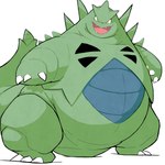 1:1 absurd_res acinomiya anthro belly big_belly generation_2_pokemon hi_res looking_at_viewer male nintendo open_mouth overweight overweight_anthro overweight_male pokemon pokemon_(species) solo standing tailbutt tyranitar wide_crotch