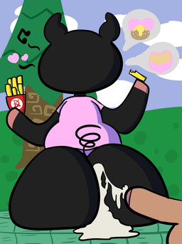 after_sex anthro big_butt bodily_fluids bottomless bubble_butt butt casual_sex clothed clothed_sex clothing cum cum_drip cum_in_ass cum_inside cum_string disembodied_penis dripping duo female food fries genital_fluids genitals looking_pleasured male male/female offscreen_character penis public sex slightly_chubby slightly_chubby_female wide_hips klutzatdusk animal_crossing nintendo agnes_(animal_crossing) domestic_pig human mammal suid suine sus_(pig) hi_res
