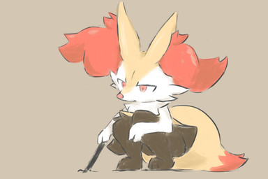 3_fingers 3_toes ambiguous_anthro ambiguous_gender anthro arm_tuft big_tail biped black_body black_fur cheek_tuft chest_tuft crouching dipstick_tail facial_tuft feet fingers front_view fur hip_tuft holding_object holding_stick inner_ear_fluff markings mouth_closed multicolored_body multicolored_fur nude_ambiguous nude_anthro orange_body orange_eyes orange_fur orange_inner_ear_fluff orange_nose orange_tail_tip pointy_ears prick_ears shoulder_tuft simple_background snout solo stick tail tail_markings tan_background toes tuft two_tone_tail white_body white_fur yellow_body yellow_fur yellow_tail sanchimpo nintendo pokemon braixen canid generation_6_pokemon mammal pokemon_(species) 2022 3:2 colored colored_sketch digital_drawing_(artwork) digital_media_(artwork) full-length_portrait hi_res portrait shaded sketch