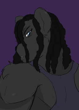 anthro arm_tuft black_body black_fur black_hair blue_eyes dreadlocks eyelashes female fur hair looking_at_viewer looking_back looking_back_at_viewer markings mole_(marking) purple_background rear_view shoulder_tuft simple_background solo tuft jwinkz nailaa_(jwinkz) felid mammal pantherine bust_portrait cel_shading digital_drawing_(artwork) digital_media_(artwork) hi_res portrait shaded