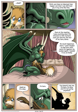 4_toes 5_fingers 5_toes abs anthro athletic athletic_anthro athletic_male barefoot bed bedroom blue_eyes bodily_fluids bottomwear brown_body brown_fur brown_nose cheek_tuft chest_tuft claws clothed clothed_anthro clothed_male clothing crying detailed_background dialogue digitigrade duo eyes_closed facial_tuft feet finger_claws fingers fur furniture green_body green_scales green_tail green_wings hair horn hug hugging_another inside loincloth loincloth_only male male/male multicolored_body multicolored_fur muscular muscular_anthro muscular_male on_bed orange_body orange_fur pillow romantic romantic_couple scales skinny skinny_anthro skinny_male soles speech_bubble spiked_tail spikes spikes_(anatomy) tail tears text toes topless topless_anthro topless_male tuft wings geminisaint mythology farin sekk'ral canid canine dragon fox mammal mythological_creature mythological_scalie scalie comic english_text hi_res story