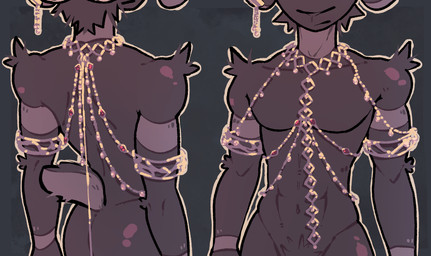 abs anthro athletic athletic_male brown_body butt chain ear_piercing ear_ring faceless_character gold_(metal) gold_jewelry jewelry male nude pecs piercing ring_piercing solo standing tail tail_tuft tuft redtrauma red_(redtrauma) bovid caprine goat mammal absurd_res hi_res