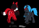 anus black_body black_fur black_hair blue_eyes blue_hair butt cutie_mark duo fangs female feral fur genitals hair hooves looking_at_viewer membrane_(anatomy) membranous_wings presenting presenting_hindquarters pussy raised_tail red_body red_fur simple_background smile tail teeth transparent_background wings vibrantechoes hasbro my_little_pony fan_character vibrantechoes_(fursona) canid canine equid equine fox horse hybrid mammal 2014 alpha_channel