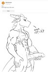 abs anthro back_spikes balls biceps big_balls big_muscles big_penis genitals green_body green_scales male measuring measuring_penis muscular muscular_male penis scales solo spiked_tail spikes spikes_(anatomy) tail saruuk curious_cat sar lizard reptile scalie 2020 greyscale hi_res monochrome sketch