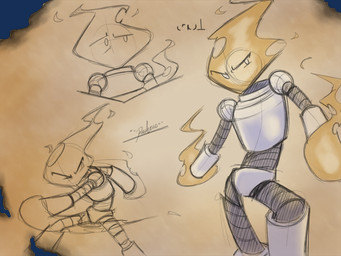 anthro armor fire fire_body fire_hand hands_on_fire male multiple_poses pose solo white_eyes pacheco icaro_(pacheco) 4:3 hi_res sketch