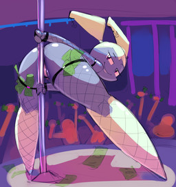 alternate_color armwear big_ears butt clothing female fingerless_gloves fishnet_armwear fishnet_clothing fishnet_legwear gloves group handwear legwear looking_at_viewer looking_back machine money not_furry pole presenting presenting_hindquarters rear_view smile solo_focus spotlight stage strip_club stripper stripper_pole tipping musikalgenius my_life_as_a_teenage_robot nickelodeon jenny_wakeman humanoid robot robot_humanoid 2017 absurd_res hi_res