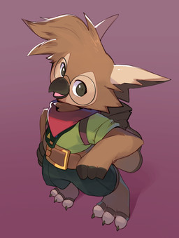 ambiguous_gender anthro backpack beak belt clothing eyewear glasses gold_buckle green_clothing green_shirt green_topwear kerchief looking_at_viewer open_beak open_mouth rolled_up_sleeves round_glasses scout_sash shirt solo standing topwear smite_(artist) tiffin avian bird great_horned_owl horned_owl owl true_owl hi_res