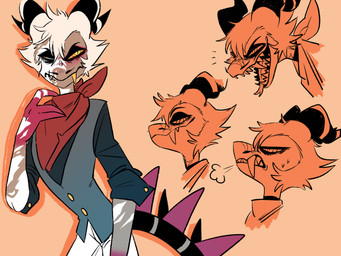 annoyed anthro bared_teeth blind_eye breath clothing fangs horn kerchief male markings neckerchief neckwear open_mouth rolled_up_sleeves scar scarf sharp_teeth shirt smile smirk solo spines standing striped_markings striped_tail stripes tail tail_markings teeth topwear vest hypnoticmoth hellaverse helluva_boss striker_(helluva_boss) demon hybrid imp 4:3 headshot_portrait portrait
