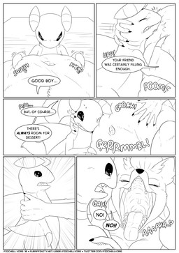 ambiguous_gender anthro belly belly_squish big_belly detailed_navel dialogue duo face_squish female female_pred forced grabbing hand_on_belly head_on_belly imminent_vore navel open_mouth semi-anthro squish text unwilling_prey uvula vore fidchellvore nintendo pokemon fan_character kris_(radarn) alolan_form alolan_ninetales gabite generation_4_pokemon generation_7_pokemon pokemon_(species) regional_form_(pokemon) 2018 black_and_white comic digital_drawing_(artwork) digital_media_(artwork) english_text monochrome female_(lore) male_(lore)