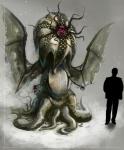 2014 absurd_res alien ambiguous_gender cthulhu_mythos duo eldritch_abomination h.p._lovecraft hi_res human male mammal membrane_(anatomy) membranous_wings monster mothmandraws spread_wings standing tentacles wings