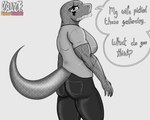 anthro big_butt bottomwear butt claws clothing denim denim_bottomwear denim_clothing jeans lizardo_(xdreamers) looking_at_viewer male markings moobs muscular muscular_anthro muscular_male pants scale_markings scales scalie_tail scar shirt solo tail thick_thighs topwear rcblackdie lizard reptile scalie hi_res