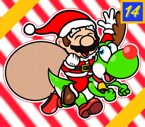 4_fingers 5_fingers anthro bell bell_collar big_nose black_facial_hair black_mustache blue_eyes brown_clothing brown_footwear brown_hair brown_shoes clothed clothed_human clothed_male clothing coat collar costume duo eyes_closed facial_hair fake_antlers fake_beard fake_eyebrows fake_horns fake_nose fingers fist footwear fully_clothed fully_clothed_human fully_clothed_male gloves green_body green_skin hair handwear happy hat headgear headwear holding_sack light looking_at_another looking_back looking_back_at_another male male_human multicolored_body multicolored_skin mustache number open_mouth open_smile outline pattern_background red_clothing red_coat red_collar red_hat red_headwear red_topwear reindeer_costume reindeer_yoshi riding sack santa_costume shoes simple_background smile smiling_at_another striped_background tan_body tan_skin text_box topwear two_tone_body two_tone_skin two_tone_tail walking white_body white_clothing white_gloves white_handwear white_outline white_skin captainquack64 mario_bros mario_kart_tour nintendo mario green_yoshi human mammal yoshi 2023 colored digital_drawing_(artwork) digital_media_(artwork) english_description hi_res lighting