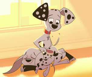 black_nose blush brush collar cozy duo female feral fur implied_incest male male/female red_collar spots toony white_body white_fur seisai1751 101_dalmatian_street 101_dalmatians disney dolly_(101_dalmatians) dylan_(101_dalmatians) canid canine canis dalmatian domestic_dog mammal absurd_res hi_res warm_colors