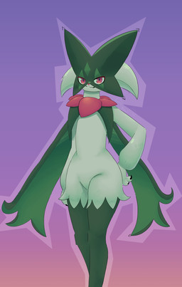 ambiguous_gender anthro solo wide_hips yomi_(artist) nintendo pokemon generation_9_pokemon meowscarada pokemon_(species) hi_res