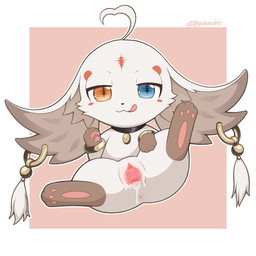 after_vaginal anthro anus big_ears biped blush blush_stickers brown_body brown_fur cheek_tuft chibi clitoral_hood clitoris collar_tag ear_piercing ear_ring facial_markings facial_tuft feet female female_anthro forehead_markings front_view fur fur_tuft gaping gaping_vagina genitals half-closed_eyes handpaw head_markings head_tuft heterochromia hindpaw inner_ear_fluff inner_labia licking licking_lips markings multicolored_body multicolored_fur narrowed_eyes paws piercing presenting presenting_vulva ring_piercing semi-anthro solo spread_legs spread_vulva spreading tongue tongue_out tuft two_tone_body two_tone_fur urethra vulva white_body white_fur zyuuniie kuro_games wuthering_waves abby_(wuthering_waves) 1:1 2026 absurd_res cel_shading digital_drawing_(artwork) digital_media_(artwork) hi_res shaded