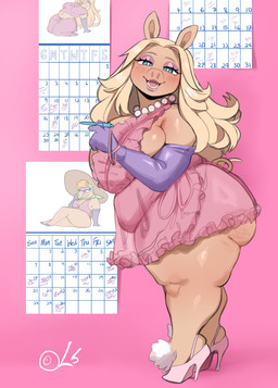 anthro armwear belly big_belly big_breasts big_butt biped blonde_hair blush breasts butt cellulite clothed clothed_anthro clothed_female clothing female female_anthro footwear hair high_heels huge_breasts huge_butt huge_thighs humanoid_hands long_hair looking_at_viewer open_mouth open_smile overweight overweight_anthro overweight_female pink_clothing shoes side_view smile smiling_at_viewer solo standing teeth thick_thighs tongue translucent translucent_clothing lightsource muppets miss_piggy domestic_pig mammal suid suine sus_(pig) absurd_res hi_res