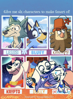 accessory anthro beard black_nose blue_body blue_collar blue_fur brown_beard brown_eyes brown_facial_hair collar facial_hair female feral floppy_ears flower flower_in_hair freckled_face freckles fur gesture gold_(metal) gold_collar grey_body grey_fur group hair hair_accessory hand_gesture leg_markings male markings metal_collar multicolored_body multicolored_fur pink_inner_ear pink_nose plant plant_pot socks_(marking) two_tone_body two_tone_fur v_sign white_body white_fur yellow_body yellow_fur yellow_inner_ear cadpig101 101_dalmatian_street 101_dalmatians 101_dalmatians:_the_series beastars bluey_(series) dc_comics disney krypto_the_superdog six_fanarts_challenge snow_white_and_the_seven_dwarfs the_7d warner_brothers bluey_heeler cadpig dolly_(101_dalmatians) grumpy_(disney) krypto legoshi_(beastars) canid canine canis dalmatian domestic_dog human humanoid mammal 2020 meme