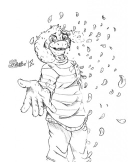 5_fingers anthro bodily_fluids bottomwear clothed clothing crying dissolving fingers fur looking_at_viewer male open_mouth pants petals reaching reaching_towards_viewer shirt smile smiling_at_viewer solo standing tears topwear young young_male marcushunter undertale undertale_(series) asriel_dreemurr bovid caprine goat mammal 2018 hi_res signature