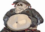 anthro asian_conical_hat belly bracelet clothed clothing eyewear fur glasses hat headgear headwear jewelry male moobs multicolored_body multicolored_fur navel nipples overweight smile solo spiked_bracelet spikes standing topless topless_anthro topless_male jessebrart mihoyo zenless_zone_zero pan_yin_hu bear giant_panda mammal 2025 hi_res
