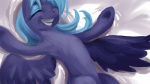 blue_body blue_feathers blue_hair eyes_closed feathered_wings feathers female feral hair happy horn long_hair smile snow snow_angel solo wings buttercup_saiyan friendship_is_magic hasbro my_little_pony mythology princess_luna_(mlp) equid equine mammal mythological_creature mythological_equine winged_unicorn 16:9 source_request unavailable_at_source widescreen