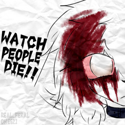 ambiguous_gender anthro blood blood_on_face bloodshot_eyes bodily_fluids collar dead_eyes drugs emo_haircut floppy_ears fur gore hair paper shock_collar solo stoned substance_intoxication text textured_paper tired_eyes white_body white_fur white_hair real_feral wpd preychan felid feline mammal 1:1 distracting_watermark low_res watermark