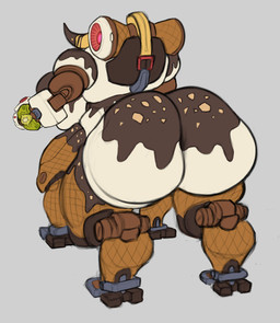 big_breasts big_butt breasts butt candy chocolate chocolate_on_breasts chocolate_on_butt chocolate_sauce dessert facing_away_from_viewer female food fruit horn huge_breasts huge_butt ice_cream kiwifruit looking_away machine plant simple_background solo waffle_cone algooriginal blizzard_entertainment overwatch orisa_(overwatch) omnic robot taur absurd_res hi_res