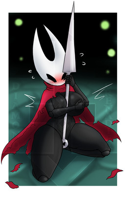 anthro big_breasts blush breasts cloak cloak_only clothing covering covering_self cupping_breasts female hand_bra mostly_nude solo thick_thighs torn_clothing weapon weapon_between_breasts diamond_grenadier hollow_knight_(franchise) team_cherry hornet_(hollow_knight) arthropod distracting_watermark hi_res watermark