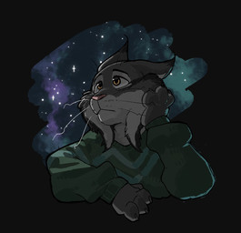 anthro clothing green_clothing green_sweater green_topwear looking_up male mouth_closed solo space sweater thinking three-quarter_view topwear yellow_eyes gr_thegreat disney zootopia pawbert_lynxley felid feline lynx mammal half-length_portrait hi_res portrait