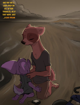 anthro beach big_ears clothed clothing cloud device dialogue duo eyes_closed kneeling landscape size_difference text vehicle wheelchair yellow_text conditional_dnp dacad tyler_(dacad) zipper_(dacad) bat domestic_ferret mammal mustelid musteline true_musteline weasel comic english_text hi_res restricted_palette
