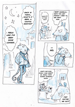 anthro biped clothed clothing dialogue duo female fur hair male male/female simple_background speech_bubble tail text bedupolker mariella_mazatzal rusty_reavis cricetid deer_mouse mammal mouse murid murine rodent comic english_text hi_res trans_(lore) trans_man_(lore)