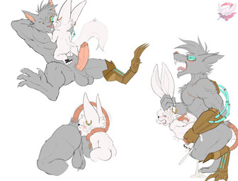 4_fingers 4_toes abdominal_bulge anal anthro ball_tuft black_pawpads blush bodily_fluids chest_tuft cum cum_in_ass cum_inside duo ear_piercing ear_ring erection eyes_closed feet fingers fur genital_fluids genitals grey_body grey_fur grey_hair hair kissing looking_at_another looking_back male male/male multiple_positions open_mouth oral pawpads penis piercing precum prosthetic prosthetic_arm prosthetic_leg prosthetic_limb rimming ring_piercing scar sex size_difference tail_on_neck toes tube tuft vein veiny_penis fennephilim_fox tagger_fox canid canine fennec_fox fox mammal murid murine rat rodent true_fox hi_res