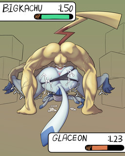 anthro anthrofied anus backsack balls bodily_fluids butt cum cum_inside duo female forced from_front_position gameplay_mechanics genital_fluids genitals gui health_bar male male/female mating_press muscular muscular_male penetration penile penile_penetration penis penis_in_vagina pokemorph rape sex spread_legs spreading vaginal vaginal_penetration vulva nangnam nintendo pokemon eeveelution generation_1_pokemon generation_4_pokemon glaceon pikachu pokemon_(species) 4:5 absurd_res hi_res
