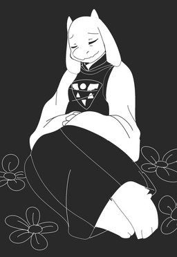 anthro barefoot biped clothed clothing eyes_closed feet female flower plant solo toes saku1saya undertale undertale_(series) toriel boss_monster_(undertale) bovid caprine mammal 2015 monochrome