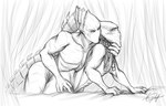 anal claws duo grabbing_sheets hand_on_throat male male/male male_penetrated male_penetrating male_penetrating_male mouthless noseless penetration sex unknown_artist blizzard_entertainment starcraft alarak_(character) artanis alien humanoid protoss monochrome