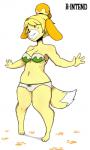 2018 3:5 3_toes 4_fingers animal_crossing anthro b-intend barefoot biped bra breasts canid canine canis cleavage clothed clothing digital_media_(artwork) domestic_dog feet female fingers fur isabelle_(animal_crossing) mammal navel nintendo panties paws shih_tzu simple_background smile solo toes toy_dog underwear white_background yellow_body yellow_fur