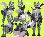 aleksa anthro areola armor balls big_areola big_breasts big_nipples breasts canid canine canis domestic_dog female_(lore) genitals gun gynomorph hi_res husky intersex knife machine mammal melee_weapon mostly_nude nipples nordic_sled_dog penis power_armor ranged_weapon retractable_mask rifle solo spitz sword trans_(lore) trans_woman_(lore) unconvincing_armor vjsins weapon