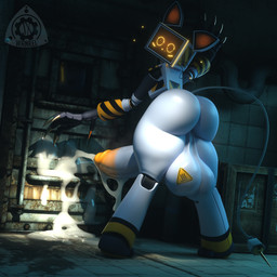 anthro balls big_balls big_butt big_claws big_penis biped bodily_fluids butt claws cum dripping ejaculation electronics erection excessive_cum excessive_genital_fluids femboy floating_ears for_a_head genital_fluids genitals glans glistening glistening_balls glistening_butt glistening_genitalia huge_balls huge_butt huge_penis humanoid_genitalia humanoid_penis looking_at_viewer machine male penis rear_view saggy_balls screen screen_face solo standing stripes tail television thick_thighs white_body yellow_glans yellow_stripes jxwankel voices_of_the_void krosko felid feline mammal object_head robot screen_head tv_head 1:1 3d_(artwork) digital_media_(artwork) hi_res watermark