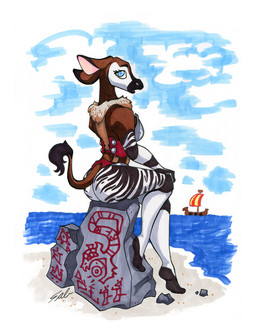 anthro boat butt female futhark rock runes solo vehicle watercraft sabrina_stein giraffid mammal okapi hi_res