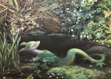 ambiguous_feral ambiguous_gender apode detailed_background feral floating flower green_body half-closed_eyes leaf legless lying markings moss mouthless multicolored_body narrowed_eyes noseless on_back outside partially_submerged plant pupils red_eyes river serpentine snout solo tail water white_body white_sclera yellow_markings bunkatsu5555 nintendo ophelia_(john_everett_millais) pokemon generation_5_pokemon pokemon_(species) serperior 2025 full-length_portrait hi_res inspired_by_formal_art painting_(artwork) portrait traditional_media_(artwork) traditional_painting_(artwork)