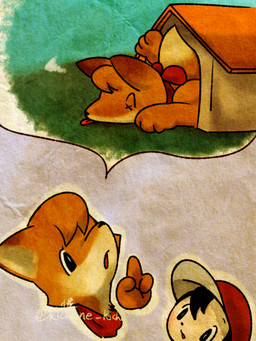 anthro baseball_cap black_hair clothing dark_body dark_fur eyelashes female floating_hands floating_head fur gesture hair hand_gesture hat headgear headwear male multicolored_body multicolored_fur orange_body orange_fur pointing pointing_up red_scarf scarf tan_body tan_fur text young young_male kichune_kichu canid canine fox human mammal artist_name