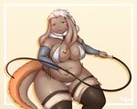 anthro arm_warmers armwear bell belly big_belly big_breasts bikini breasts brown_body brown_fur cleavage clothed clothing ear_on_shoulder ear_piercing ear_ring female floppy_ears fur hair holding_object holding_weapon holding_whip kemono legwear long_ears looking_at_viewer melee_weapon monotone_body monotone_fur navel overweight overweight_anthro overweight_female piercing purple_eyes ring_piercing skimpy slightly_chubby slightly_chubby_female solo standing swimwear thick_thighs thigh_highs two-piece_swimsuit weapon whip white_hair wide_hips shibaemonxsk final_fantasy final_fantasy_tactics square_enix mammal nu_mou 5:4 hi_res