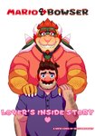 2024 absurd_res anthro arm_hair bodily_fluids body_hair bowser clothed clothing colored cover cover_art cover_page dropsofmoonlight duo facial_hair hi_res human koopa larger_male male male/male mammal mario mario_bros mustache nintendo scalie size_difference smile sweat tall