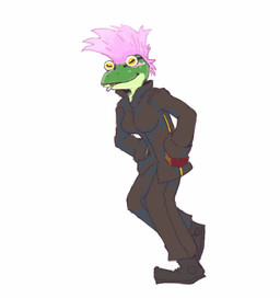 alternative_fashion anthro big_breasts black_bottomwear black_clothing black_footwear black_jacket black_pants black_shoes black_topwear bottomwear breasts cigarette cigarette_in_mouth closed_smile clothed clothing female footwear fully_clothed green_body hair hands_in_both_pockets horizontal_pupils jacket leaning leaning_forward mohawk mouth_closed multicolored_body object_in_mouth pants pink_hair punk pupils side_view simple_background smile solo tan_body topwear two_tone_body walking white_background yellow_eyes 4chan_anon unknown_artist amphibian frog 2025 2d_animation animated digital_media_(artwork) flat_colors frame_by_frame full-length_portrait motion_tweening portrait
